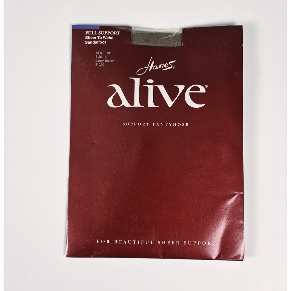 Hanes Alive Full Support Pantyhose Sandalfoot Barely There Size E NOS